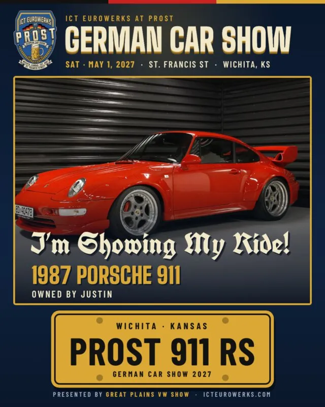 Sample flyer with a gold custom plate reading PROST 911 RS